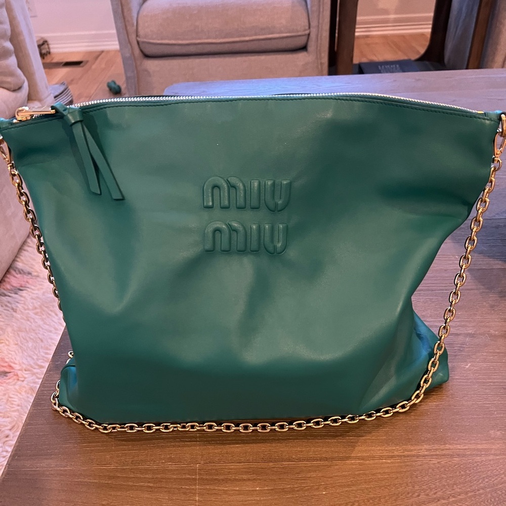 Miu Miu Teal Green Leather Calfskin Softy
